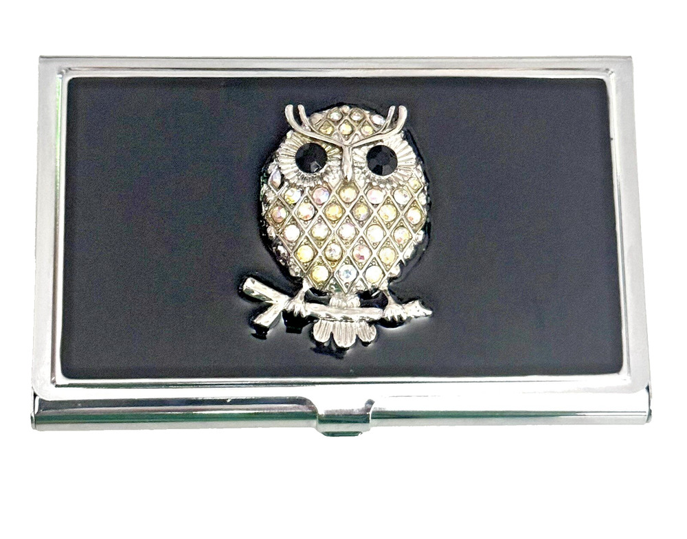 SPRING STREET CRYSTAL OWL BUSINESS CARD HOLDER DESK ACCESSORY NEW GIFT